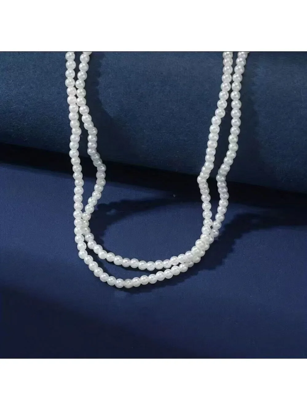Short Choker Necklace Retro faux  Pearl Beads Handmade Double Layer Chain